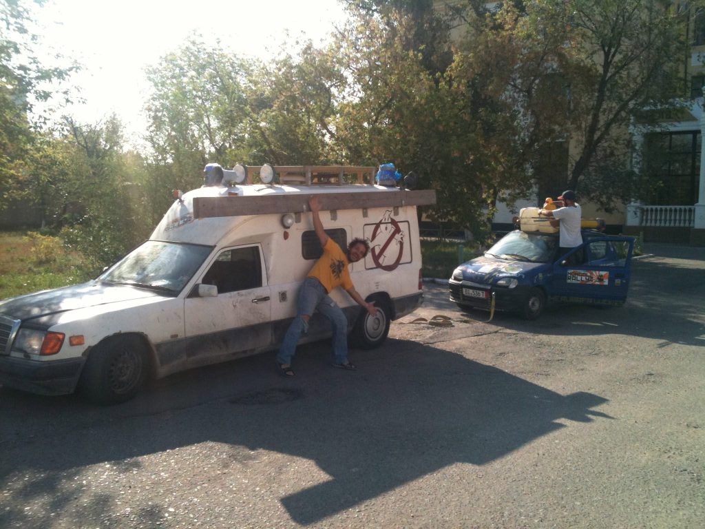Getting towed by the Ghostbusters van